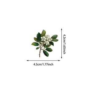 Detail showing dimensions of waterproof green leaf stickers for scrapbook decoration