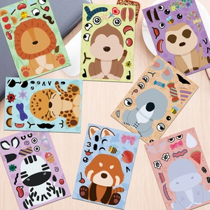 Set di 8 adesivi cartoon fai-da-te con animali su sfondo in legno per bambini