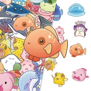Cartoon Ocean Creatures PET Stickers Transparent Waterproof Decorative Decals For Manual Laptop Luggage Scrapbooking Craft Stickers