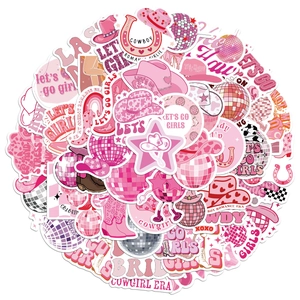 Pink Cowgirl Disco Stickers Waterproof Vinyl Decals For Laptop Water Bottle Guitar Journal Western Retro Aesthetic Labels