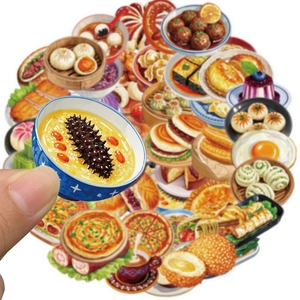 50 pieces of waterproof Chinese breakfast food stickers for journals and laptops
