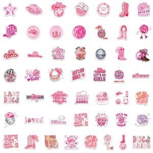 50pcs pink Western disco cowgirl stickers for laptop guitar and journal decoration
