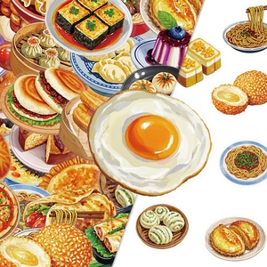 Chinese Breakfast PET Stickers Waterproof Food Snacks DIY Scrapbooking Decoration Journal Accessory Laptop Water Bottle Hand Drawn
