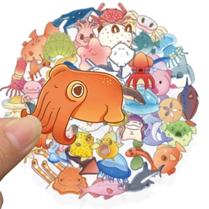 50pcs transparent sea creature stickers showing cartoon octopus and fish for journals