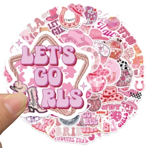 Pink cartoon disco cowgirl stickers set for laptop guitar and scrapbook decoration