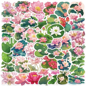 50Pcs Chinese Style Lotus Stickers Waterproof PVC Flower Decals For Laptop Notebook Phone Case Guitar Fridge Scrapbook Decor