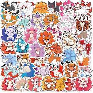 50 autocollants mignons kitsune, décalcomanies de renard anime étanches pour bagages
