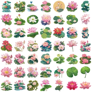 50 pieces of pink lotus cartoon stickers for laptop and luggage decoration