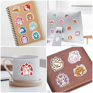 50 autocollants Kitsune mignons et étanches pour décorer ordinateurs, tasses et bagages