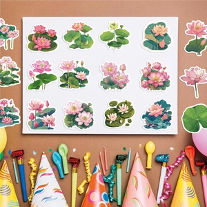 50 pieces of pink lotus cartoon waterproof stickers for decorating laptops and luggage