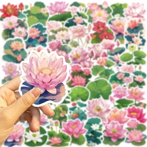 50pcs Chinese style lotus flower waterproof stickers for laptops and phone cases