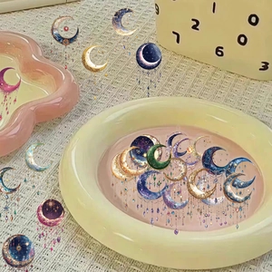 Detailed view of galaxy moon PET stickers with dreamy mandala patterns and stars