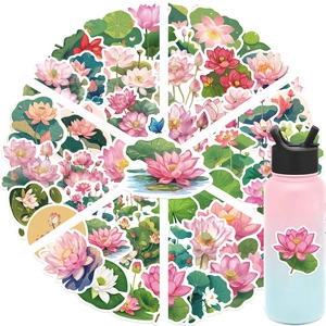 Waterproof Chinese style lotus flower stickers applied to a gradient sports water bottle