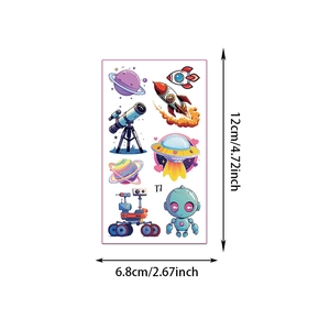 Tatouages temporaires espace pour enfants avec fusées et astronautes 12x6,8 cm