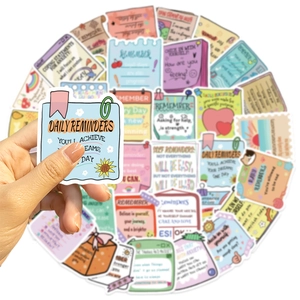 Close-up of waterproof mental health stickers with daily reminders and positive quotes