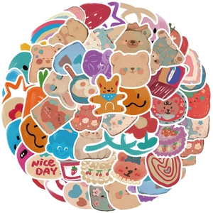 Autocollants Ours de Dessin Animé Coréen Mignon Imperméable Style Peinture à l'Huile Décalcomanies Pour Scrapbook Ordinateur Portable Étui de Téléphone Décoration de Journal Autocollants de Graffiti Multicolores