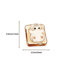 Adesivo gattino grigio su pane tostato, design cartone animato, 5,4x5,2 cm