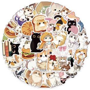 50 Simpatici adesivi con gatti cartoni animati disegnati a mano per laptop e bagagli DIY