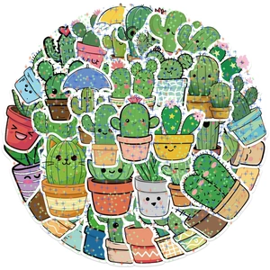Waterproof Cartoon Cactus Potted Plant Stickers PVC Star Film DIY Decorative Decals For Suitcase Laptop Stationery Notebook