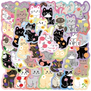 50 pieces of cute cartoon cat stickers with floral patterns for DIY luggage decoration