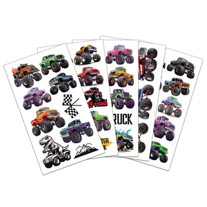 Αδιάβροχα προσωρινά τατουάζ monster truck για παιδιά με δεινόσαυρους και αγωνιστικά σχέδια