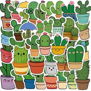 Set of 50 cute cartoon cactus and succulent waterproof stickers for DIY luggage decoration