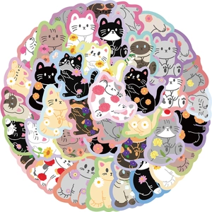 Cute Cartoon Cat Flower Waterproof PVC Decorative Stickers For Luggage Laptop Phone Case Journaling Aesthetic Animal Decals