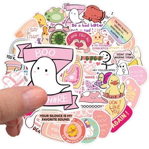 50pcs waterproof pink cartoon stickers set for laptop and guitar featuring funny memes
