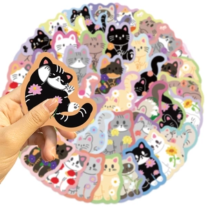 50pcs cute cartoon cat stickers with floral accents for luggage and journal decoration