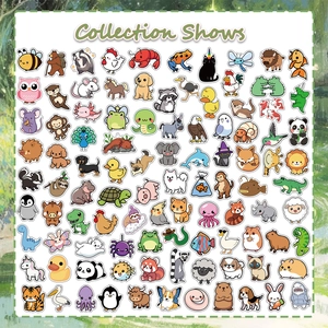 Collection détaillée d'autocollants animaux mignons avec motifs de dessins animés colorés