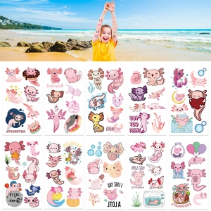 Cartoon Axolotl Temporary Tattoo Stickers For Kids Pink Salamander Waterproof Disposable Body Art Animal Pattern Decals