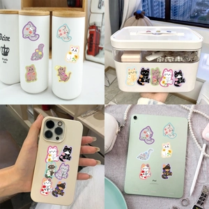50pcs cute cartoon cat and flower stickers for decorating phone cases and laptops