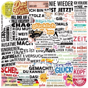 German Inspirational Quotes Stickers Waterproof PVC Decorative Decals For Journaling Laptop Water Bottle Scrapbooking Student Stationery