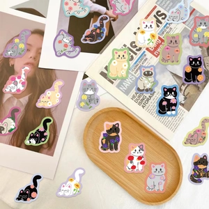 50 pieces of waterproof cartoon cat stickers with flowers for luggage and journal decor
