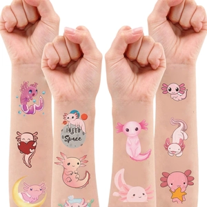 Pink cartoon axolotl waterproof temporary tattoo stickers for children with space themes