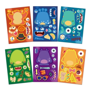DIY cartoon monster face stickers set of 6 sheets with colorful accessories for kids