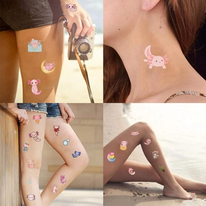 Cartoon pink axolotl temporary tattoos for kids with waterproof animal designs