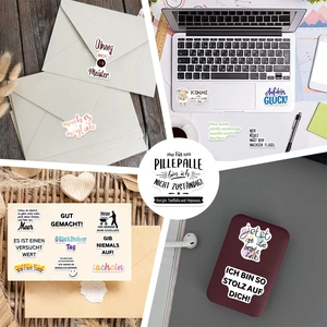 Set of 50 German inspirational quote stickers for laptops and journals decoration
