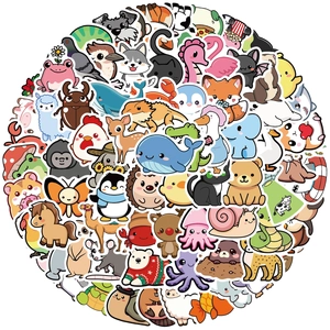 Lot de 100 autocollants d'animaux mignons avec baleines, chats et pingouins