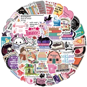 50 pieces of pastel bookworm reading stickers for laptop, water bottle and stationery DIY