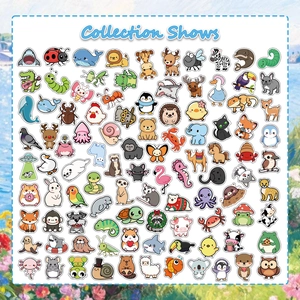 Collection de 100 autocollants d'animaux colorés imperméables et mats pour enfants