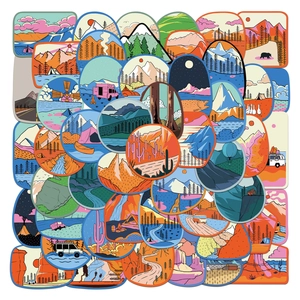 Outdoor Camping Adventure Waterproof Stickers For Luggage Laptop Water Bottle Vinyl Cartoon Nature Landscape Decals