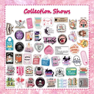 Detailed collection of bookish reading stickers with dark romance and cat motifs