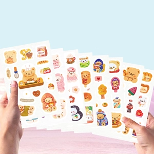 Cute cartoon bear stickers set for scrapbooking and DIY crafts decoration on light background