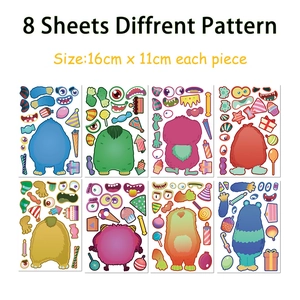 Set of 8 creative DIY monster face-changing stickers for kids party craft activities