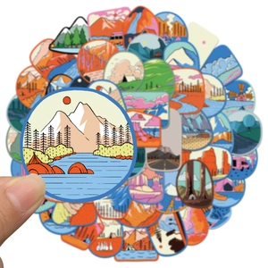 50pcs creative outdoor camping and hiking stickers for travel luggage and water bottles