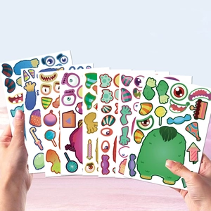8 sheets of cartoon monster DIY stickers for kids featuring colorful eyes and party themes