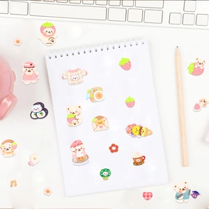 Set of cute bear cartoon stickers for journal DIY and scrapbook decoration