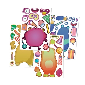 Set of 8 colorful DIY cartoon monster face stickers for children party activities