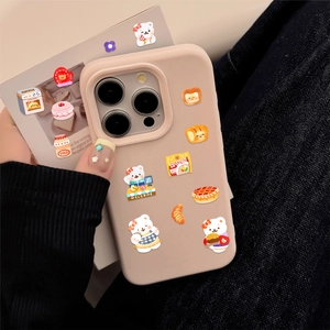 Cute Korean style cartoon bear silicone phone case for iPhone 15 Pro with sweet food patterns